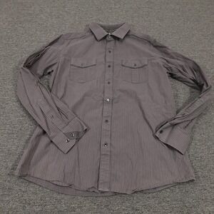 Rock & Republic Shirt Mens Large Gray Pinstripe Long Sleeve Button Front